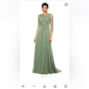 Sumintras Dusty Sage Chiffon, Beaded Mother of Bride dress Size 18